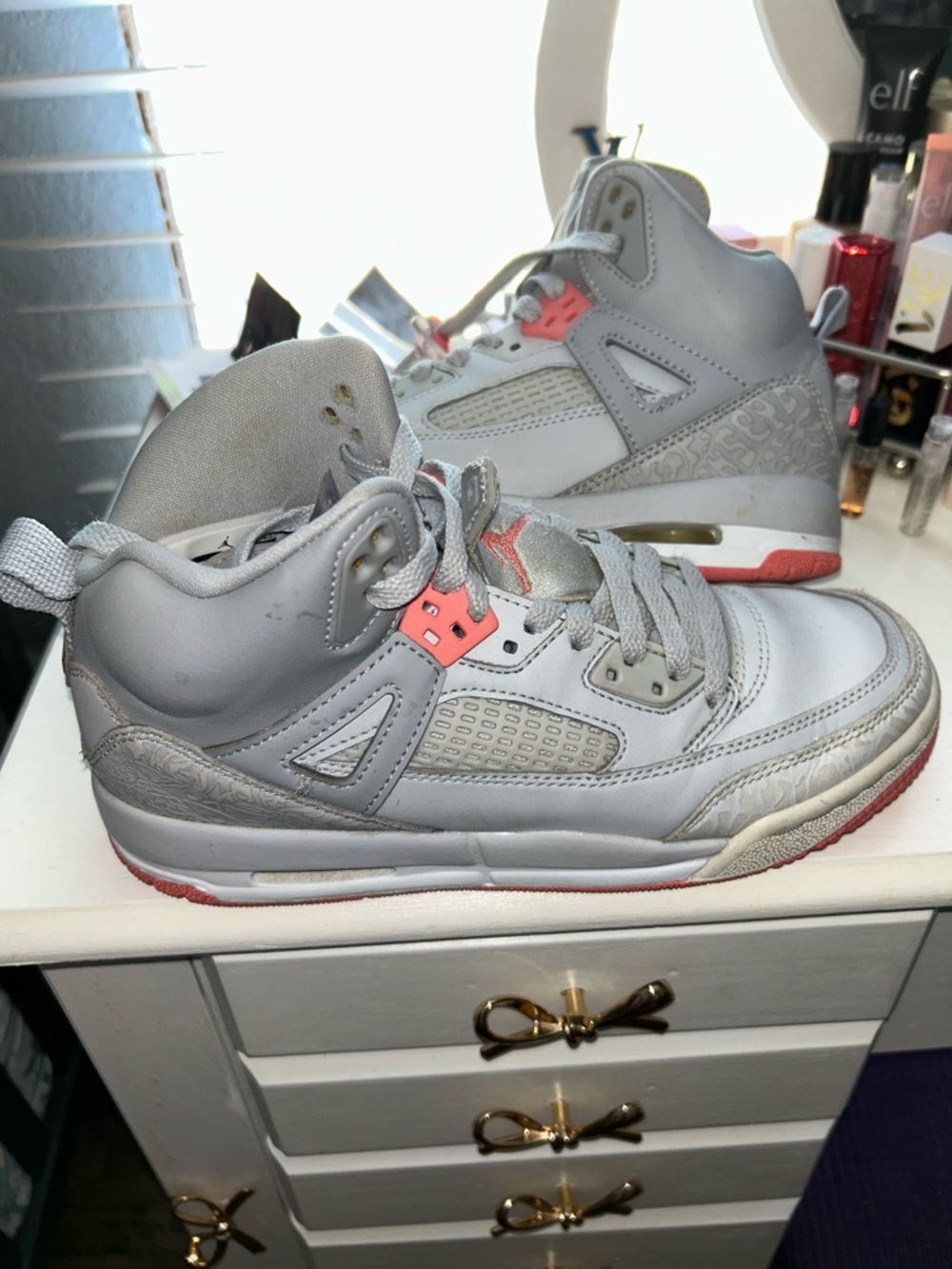 Jordan Kids Gray and Coral Basketball Sneakers